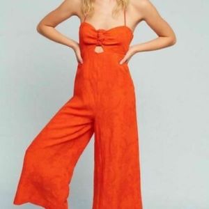 Anthropologie Elevenses Jumpsuit / Romper “Tropicale Orange”